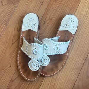 Women's Jack Rogers White Leather Slide Sandals with Whipstitch Detail